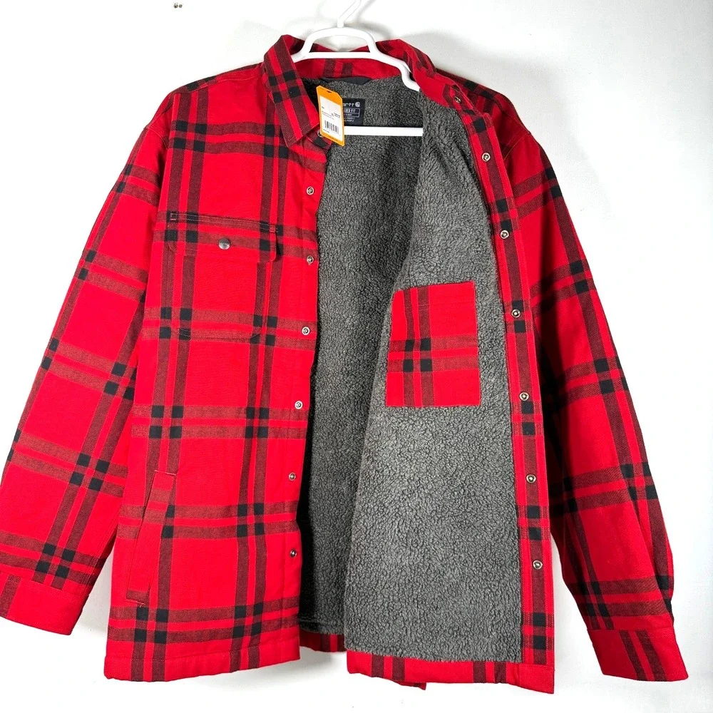 Carhartt TJ4452 Red Black Plaid Sherpa Lined Flannel Shirt Jacket 2XL NWT